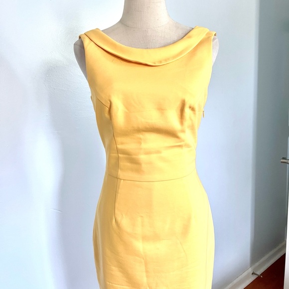 Mohito, Yellow Sheath Dress Draped Neck Back V Cocktail Party Dress EU 36 US 4 - Picture 4 of 10